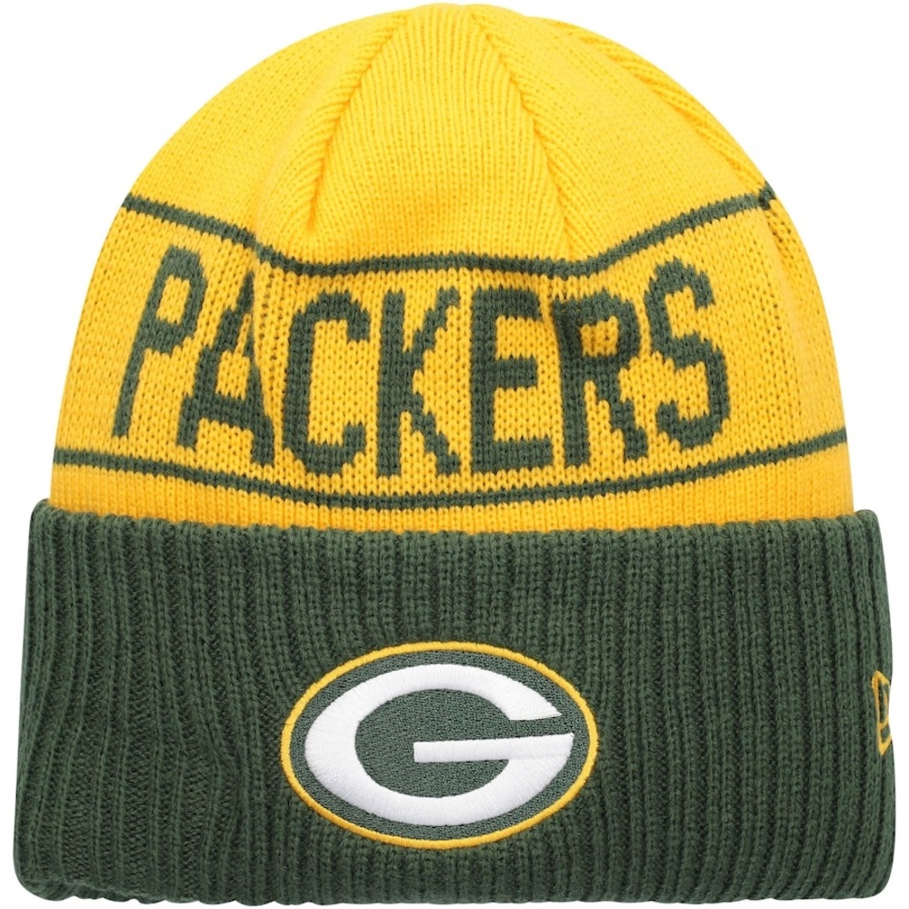 Green Bay Packers New Era Reversible Cuffed Knit Hat - Gold/Green